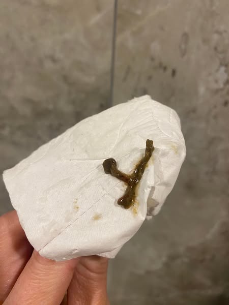 Carta igienica con residui dopo un protocollo di olio di origano